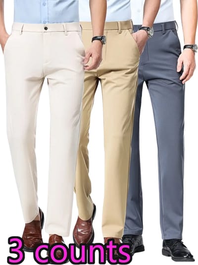 Bovista Pantalon Heren - Chino - Golfbroek - Nette Broek - Elastische Tailleband - Volwassenen - 3 Stuks - Wit/Khaki/Grijs - XXS