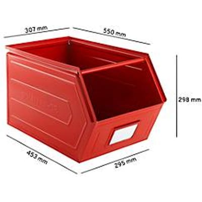 Schäfer Shop Select magazijnbak met open voorzijde, met draagbeugel, L 550 x B 307 x H 298 mm, 40 l, 150 kg, staal, RAL 3000 (vuurrood)