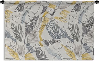Wandkleed - Wanddoek - Line Art - Jungle - Patronen - Goud - 90x60 cm - Wandtapijt