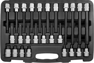 SW-Stahl 04424L Schroevendraaierbits 1/2" interne spline M5-M16, 26-delig l Schroevendraaierbitset voor metrische ISO-schroefdraad I Schroevendraaierbitkoffer
