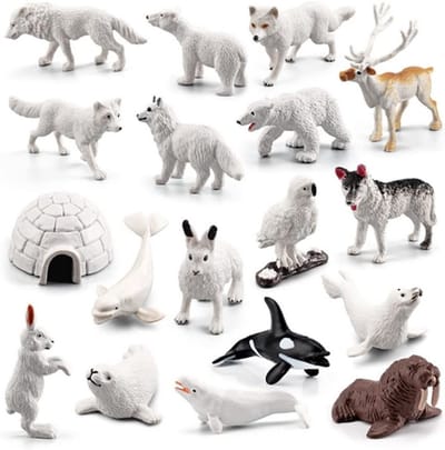 Mini Arctic Animals Figuren Set - 18 Stuks Realistische Speelgoed Dieren voor Peuters, Inclusief Rendier, Witte Walvis, IJsbeer en Vos - Perfect Cadeau voor Kinderen en Verjaardagen