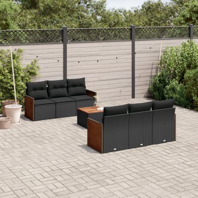 vidaXL - 7-delige - Loungeset - met - kussens - poly - rattan - zwart