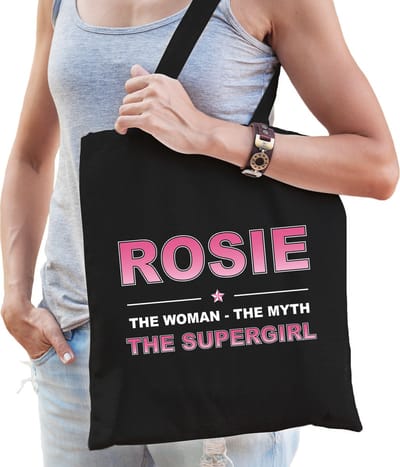 Naam cadeau Tasje voor Rosie - The woman, The myth the supergirl - katoenen - zwart - verjaardag - moederdag - collega - vriendin