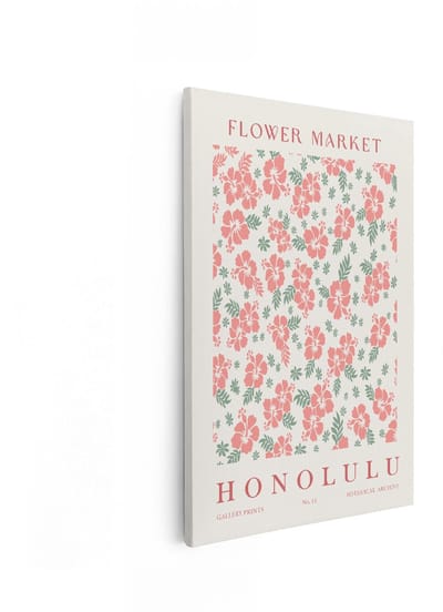 Artaza Canvas Schilderij Bloemenmarkt Honolulu - 60x90 cm - Wanddecoratie Hibiscus - Muurdecoratie Bloemen - Decoratie Roze Botanisch