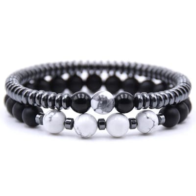 Sorprese Armband - Prime - Wit Marmer - 2-Delig - Kralen - Armband Heren - RVS - Cadeau - Model U