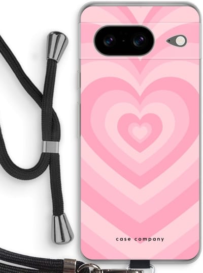 Case Company® - Hoesje met koord geschikt voor Google Pixel 8 hoesje met Koord - Hart Roos - Telefoonhoesje met Zwart Koord - Bescherming aan alle Kanten en Over de Schermrand