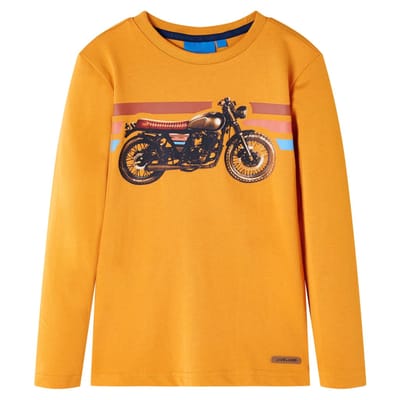 vidaXL - Kindershirt - met - lange - mouwen - 92 - okerkleurig