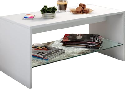 Houten salontafel - Woonkamertafel bijzettafel - Centraal meubelstuk - Glazen legplank - 90x40x40 cm - Wit