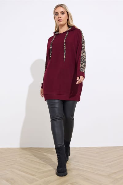 Yours Bordeauxrode Luipaardprint Hoodie Size 46