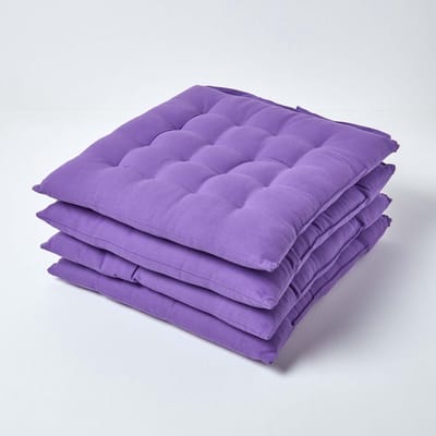 Homescapes stoelkussens – set van 4 zitkussens – katoen – 40x40 cm – paars – met lint – voor eetkamer & buitengebruik