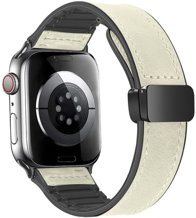Hybride siliconen-leren bandje - geschikt voor Apple Watch 1/2/3/4/5/6/7/8/9/10/11/ SE (1,2,3) met maat 38 mm / 40 mm / 41 mm en 42 mm (Watch 10/11) - gebroken wit