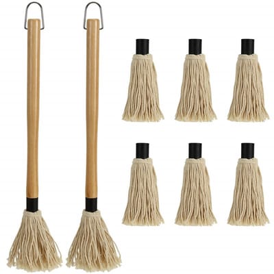longziming -BBQ Marinade Kwast Set - Grill Mop Borstel - Keukenaccessoire - Gelijkmatige Sausverdeling - Extra Lange Handgreep - Katoenvezel - Duurzaam & Vervangbaar - 2 Stuks