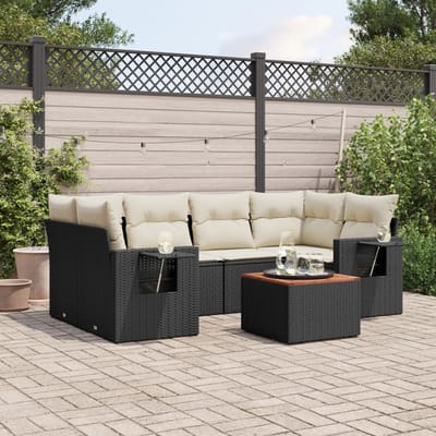 vidaXL - 7-delige - Loungeset - met - kussens - poly - rattan - zwart