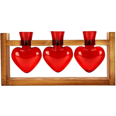 Station de Propagation en Forme de Cœur avec Support en Bois Pot en Verre Rouge Transparent Terrariums pour Décoration de Maison Jardin Bureau red