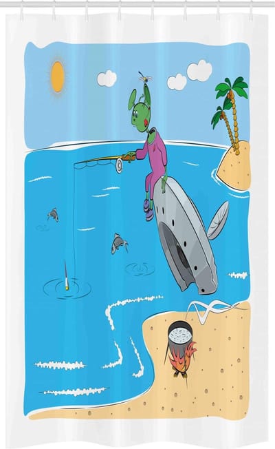 ABAKUHAUS douchegordijn – Monster – 120 x 180 cm – hemelsblauw/multicolor
