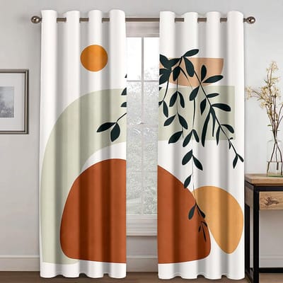 2 stuks Abstract Boho Mid-Century Gordijn Modern Minimalistisch Geometrisch Palmbladeren Bloemen Plant Gordijnen Decor Voor Slaapkamer Raam (250W250H)x2(CM)&Rod Pocket