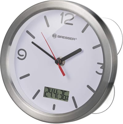 Badkamerklok - Thermo Hygro Klok - Tijd en Klimaat - Spatwaterdicht - 17 cm - Wit