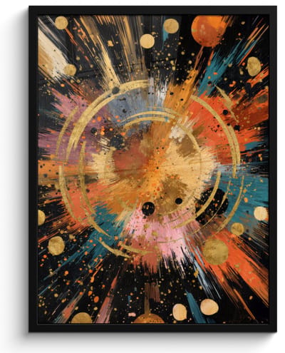 Poster in lijst - Fotolijst 60x80 cm - Posters - Explosie - Verfstructuur - Goud - Abstract - Posterlijst zwart - Decoratie - Wanddecoratie woonkamer - Muurdecoratie slaapkamer