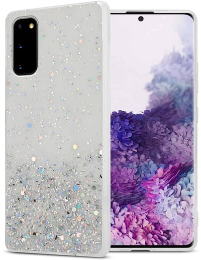 Cadorabo Hoesje geschikt voor Samsung Galaxy S20 in Transparant met Glitter - Beschermhoes van flexibel TPU silicone met fonkelende glitters Case Cover Etui