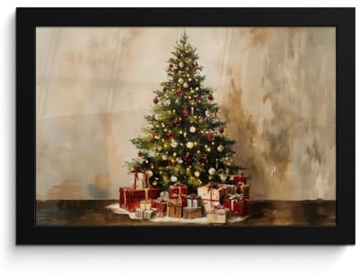 Poster in lijst - Fotolijst 30x20 cm - Posters - Kerstboom - Versierd - Kleurrijk - Posterlijst zwart - Decoratie - Wanddecoratie woonkamer - Muurdecoratie slaapkamer - Kerstversiering - Kerstdecoratie voor binnen - Kerstmis