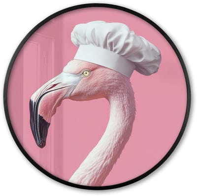 Poster in lijst Rond - Fotolijst 60x60 cm - Posters - Flamingo - Roze - Koksmuts - Vogel - Ronde posterlijst zwart - Decoratie - Wanddecoratie woonkamer - Muurdecoratie slaapkamer