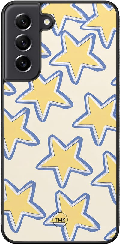 Hoesje geschikt voor Samsung Galaxy S21 FE - Retro stars geel - Geel - TPU case - Print - Hardcase zwart telefoonhoesje
