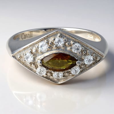 Cavill - Zilveren Ring 0,34 ct Marquise Toermalijn uit Mozambique - 0,384 ct Pave Zirkonia - Platte Platina Verguld - Elegante Damesring