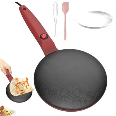 Elektrische pannenkoekenmaker - Crêpe maker - Snelle ontbijtjes maken - Automatische temperatuurregeling - 19 cm - Rood
