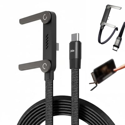 Xcruiser USB-C kabel met ingebouwde telefoonhouder/standaard – ideaal om je telefoon neer te zetten tijdens het opladen (240W PD 3.1).