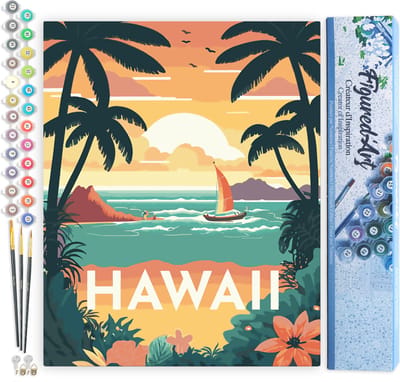 Figured'Art Schilderen op Nummer Volwassenen canvas Reisposter Hawaï- Handwerk acrylverf Kit DIY Compleet - 40x50cm zonder frame