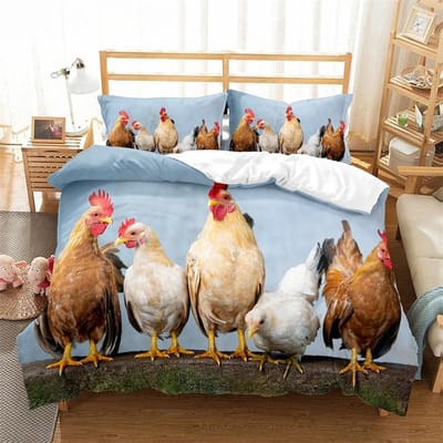 Boerderij Kip Koning Koningin Vol Dekbedovertrek Kip Lief Kuiken Beddengoed Set Familie Dier Dekbedovertrek 2/3 stuks Polyester Dekbedovertrek 70x133cm 2pcs