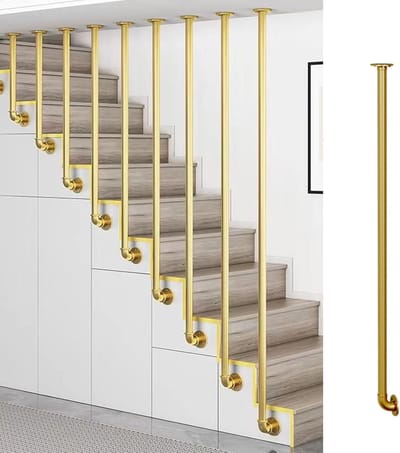 Trapspindels met Schroeven - Valbeveiliging Balusters - Trappen Beveiligen - Aanpasbaar voor Vlak Schuine - 60 cm Hoogte - Goudkleurig