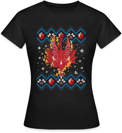 Dungeon & Dragons DND Drakenkop Ugly Christmas T-Shirt Dames