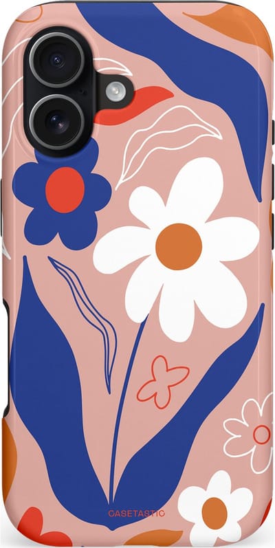 Casetastic hoesje geschikt voor Apple iPhone 17 - MagSafe - Dubbellaagse bescherming - Eenvoud in bloei - Fashion Case - Perzik Donkerblauw Wit