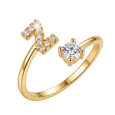Goudkleurige en witkleurige ring met initiaal Z voor dames en heren – letter ring met zirkonia steen – open ring met Z ontwerp en ronde steen