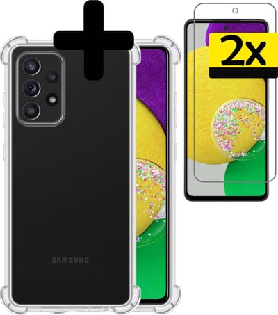 Hoesje - Met Screenprotector - 2 Stuks - Geschikt voor Samsung Galaxy A52s 5G - Sterk & Shockproof - Siliconen Case - Back Cover - Telefoon Hoes - Shock Proof - Telefoonhoesjes - Transparant