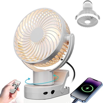 Gemmac 360 ° Rotatie Ultra-Stille Ventilator van 8000mah Oplaadbare Batterij,Mini USB Ventilator met 4 Snelheden,Warm - ShopVlot