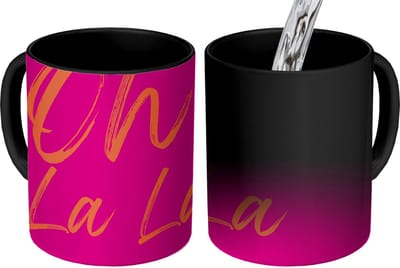 Magische Mok - Foto op Warmte Mokken - Koffiemok - Oh la la - Oranje - Roze - Magic Mok - Beker - 350 ML - Theemok