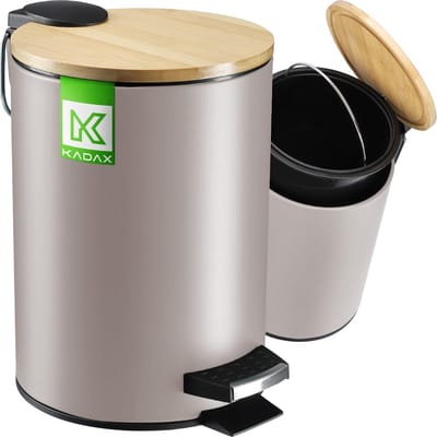 Kleine badkamer pedaalemmer met bamboedeksel – 3L cosmetica-emmer in 5 kleuren