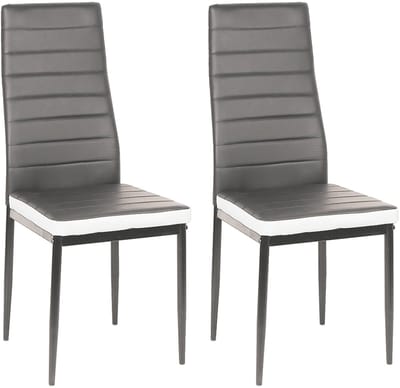PIPIPOXER-Eetkamerstoelen - Set Van 2 - Eettafelstoel - Keukenstoel -Stoel-PU Leer - Metalen Poten -Grijs en wit
