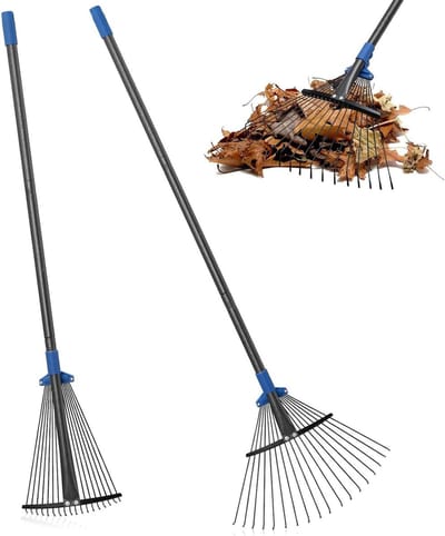 Tuinbladhark - Bladhark metaal - Gazon opruimen - Verstelbare kop - 210 cm - Grijs