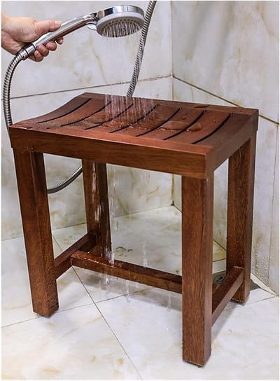 Douchekruk Hout - Badkamer Zitje - Ontspannen Douchen - Stevig Esdoornhout - 45 cm Hoog - Bruin