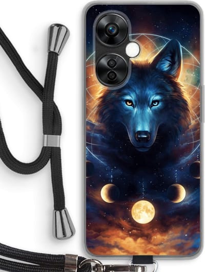 Case Company® - Hoesje met koord geschikt voor OnePlus Nord CE 3 Lite hoesje met Koord - Wolf Dreamcatcher - Telefoonhoesje met Zwart Koord - Bescherming aan alle Kanten en Over de Schermrand