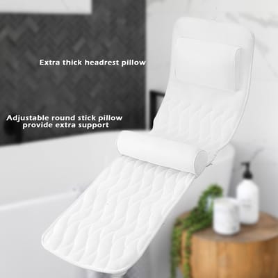Coussin de bain de luxe pour tout le corps avec 14 ventouses et maille d'air 3D pour s'adapter à n'importe quelle baignoire white