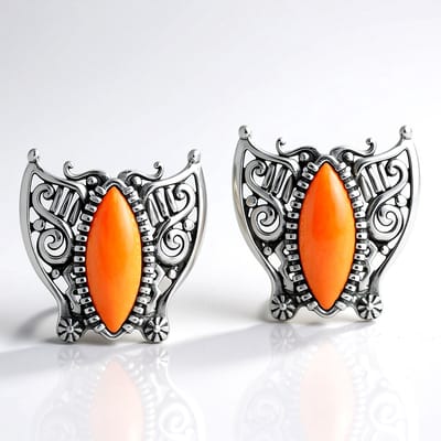 Cavill - Zilveren Oorbellen - 925 Sterling Zilver Geoxideerd - Oranje Oester Edelsteen 2,16 ct - Handgemaakt - Chic Marquise 11x4 mm