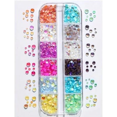 Perles à Bulles Sirène Multicolores Pour Nail Art, 12 Grilles Strass Nacrés à Fond Plat, Perles Manucure Semi-Circulaires, Breloques pour Ongles