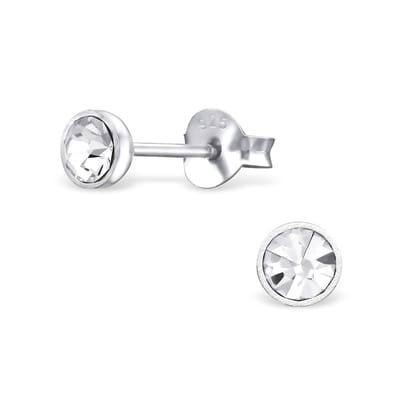 Joy|S - Zilveren ronde oorbellen - 4 mm - kristal - oorknoppen