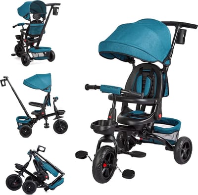 Kinderdriewieler 6-in-1 - Kinderfiets Duwstang - Veilig Buiten Spelen - Omkeerbaar 360° Stoeltje - 77x55x63 cm