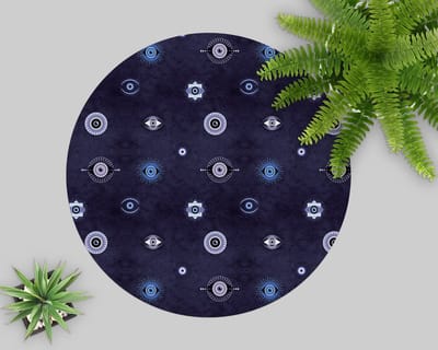 Coloray Vloerbeschermer - Griekse ogen Stoel Mat - 100x100 cm - Blauw Bureau Stoel Mat - Vloerbeschermer PVC - Mótif Bureaustoelmat - Ronde Mat - Deel Thema