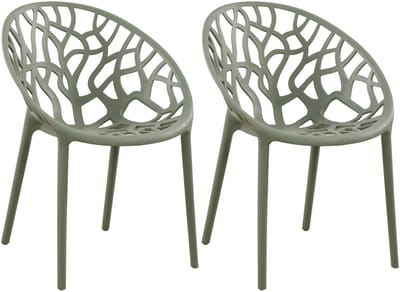 CLP Hope 2er Set stapelbare Tuinstoelen - Weerbestendig & UV-bestendig - Kunststof Stoelen met Armleuningen - Modern Design - olijf